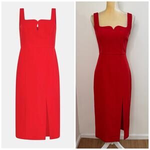 NWT French Connection Echo Crepe Sheath Dress Size 2 True Red Sweetheart Neck